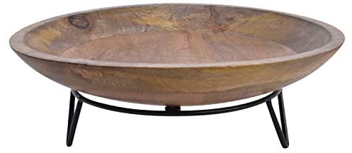 Home4You Deko-Schale - Braun - Schwarz - Mangoholz - Metallfüße - Ø 40 cm