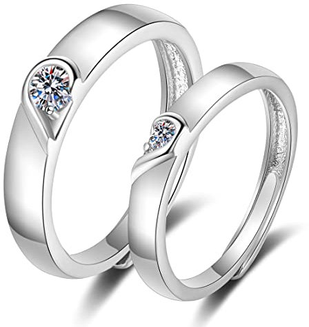 LEEQ freundschaftsringe - 925 Silber Liebe Herz Paar Ring Damen und Herren Verstellbare Ringe für Frauen Paare Freundschaftsringe Verlobungsring