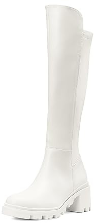 DREAM PAIRS Women Platform Round Toe Knee High Boots,White,5