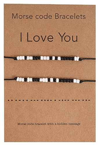 JITNGA 2 Pcs I Love You Morse Code Bracelet Couples Bracelets Assortis, Couple Bracelets Réglables Petit Ami Petite Amie Couple Bijoux Bijoux Pour Dames Et Filles, Cadeaux Pour Femmes