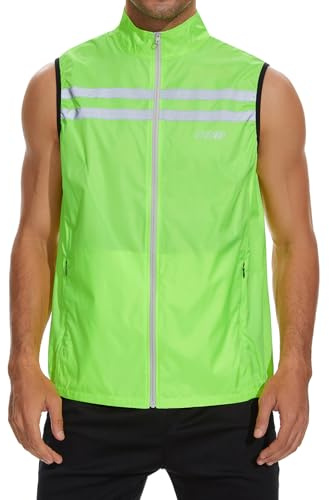 bpbtti Men's Hi-Viz Safety Running Cycling Vest Sleeveless Windbreaker vests- Windproof and Reflective, Hi-viz Yellow With Pocket, M