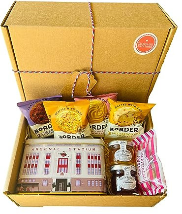 Arsenal Tea Gift Set Hamper Box with Biscuits, English Breakfast Tea in an officially licensed Highbury Tin, Jam and Marmalade. Luxury Present for Football Fan, Men, Dad or Grandad.