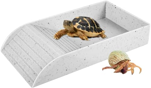 Eummy Tortoise Water Dish 30.5x14.8x5.8cm Tortoise Bath Dish Anti Slip Reptile Pool Bowl with Ramp Reptile Feeding Box Dish Plastic Turtle Food and Water Bowl Tortoise Accessories for Basking Bathing