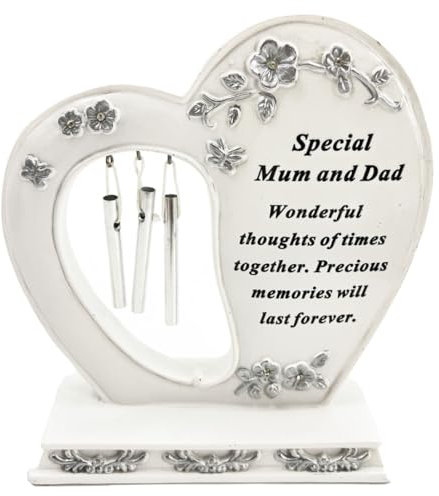 Angraves Special Mum and Dad Graveside Memorial Wind Chime Heart Grave Plaque Ornament Decoration