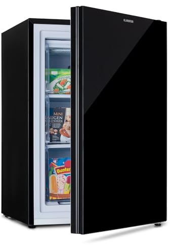 KLARSTEIN Pluto – congélateur 1 zone de refroidissement, thermostat à 5 niveaux, 0 à -18 ° C, avec façade en verre, pieds réglables en hauteur, silencieux, volume 80 litres - noir