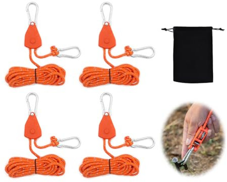 Hitopin Camping Reflektierendes Seil, 4 Stück Reflektierend Abspannseile Seil, Seilspanner für Zelt, Abspannleine Zeltseil, mit Aufbewahrungsbeutel, für Zelt Zeltplane Camping Sonnensegel Wäscheleine
