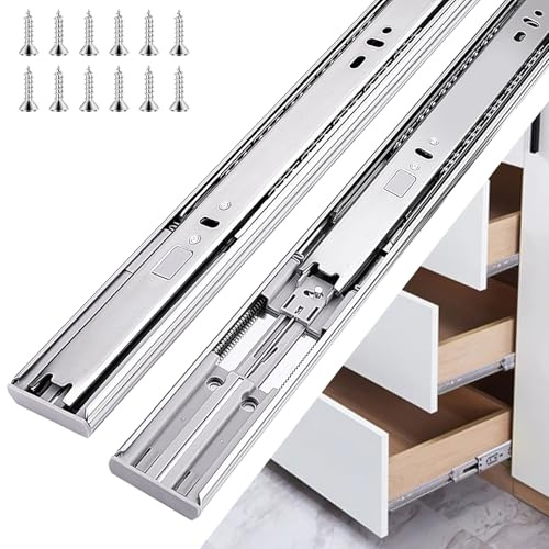 16 inch Drawer Slides 6 Pairs (12pcs) Soft Self Close 3 fold Full Extension Ball Bearing Cabinet Drawer Glides Side Mount for Dresser, Cabinet, Kitchen 100 LB Capacity 16 Silver