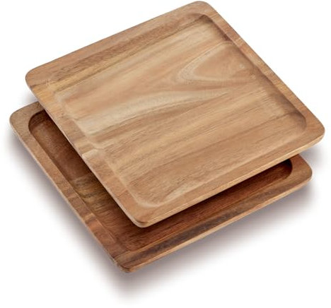 com-four® Lot de 2 Plateaux en Bois d'acacia - Planches décoratives carrées - Plateaux de Service - étagères en Bois - Assiettes de Service pour collations, fromages, saucisses (2 pièces - carré)