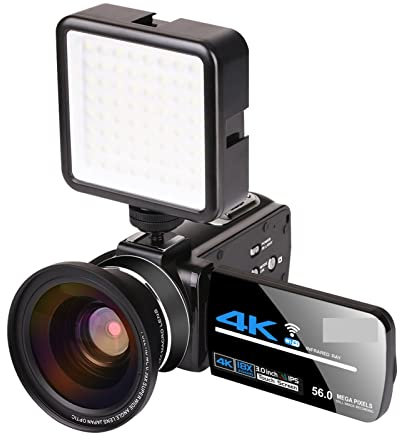 Cámara de video, videocámara, 4k 56mp Cámara de video Camcorder Vlogging Cámara Digital Vlogging Cámara con 3.0 pulgadas Hd Pantalla táctil / Visión nocturna / Micrófono externo WiFi para reuniones fa