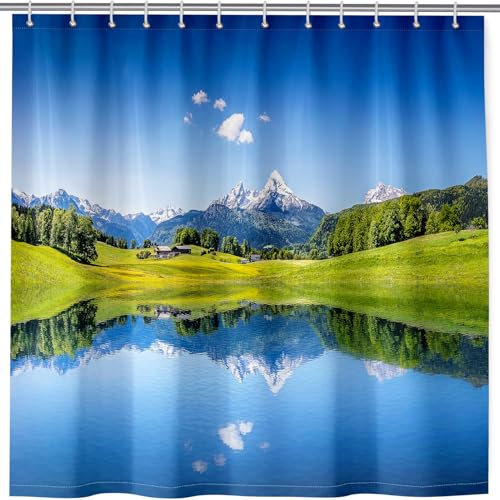 ANHOPE Natur Berg Wald See Landschaft Duschvorhang Wasserdicht Anti-schimmel Polyester Stoff Duschvorhänge 180 x 200cm Shower Curtains Waschbar Bad Vorhäng für Badzimmer mit 12 Haken