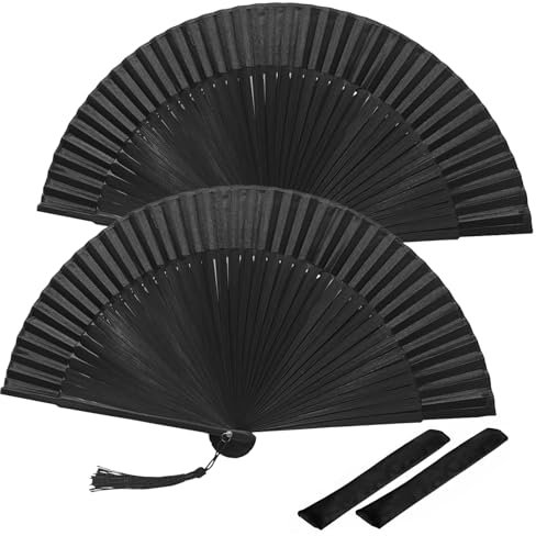 2 Pièces Ventilateur Pliant, Éventail Pliable Ventilateur en Bambou, Chinois Éventail Ventilateur pour Danse, Fête, Cadeaux de Mariage, Décoration de Mariage, Décorations d'Intérieur, Noir