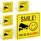 5-teiliges Schild „Smile You Are On Camera“, selbstklebendes CCTV-Schild, reflektierender Vinyl-CCTV-Aufkleber für den Außenbereich zum Warnen/Benachrichtigen von Besuchern oder Kunden (10cmx10cm)