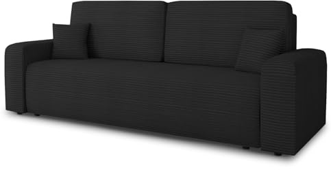Schlafsofa Spark – Sofa mit Schlaffunktion und Bettkasten, Bonellfederkern, Cordbezug, große Schlaffläche, modernes Polstersofa & Bettsofa (Schwarz (Poso 135))