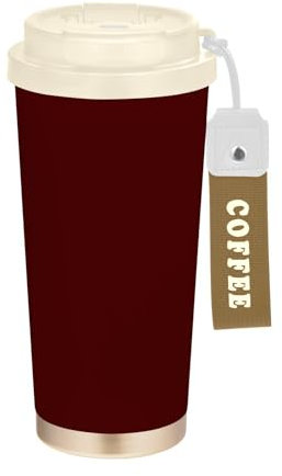 Vaso de café de viaje de color liso borgoña para hombre, taza Togo con tapas, taza de acero inoxidable aislada para bebidas frías y calientes, 17 onzas, a prueba de fugas