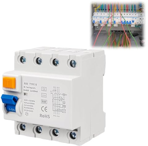 Kocusu FI schutzschalter Typ B, 4-Polig 63A 30mA FI Typ B, DC 6mA Allstromsensitiver FI Typ B FI Schutzschalter Allstromsensitiv, mit Automatischer Sicherung für Wallboxen, Ladesäule, Wechselrichter