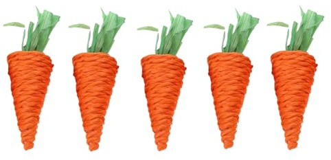5Pcs Natural Grass Carrot Chew ToyāIdeal for Rabbits, Hamsters, and Fuinea Pigs, This Animal Toy Promotes Healthy Teeth Grinding and Provides Engaging Playtime with Woven Balls for Mental Stimulation