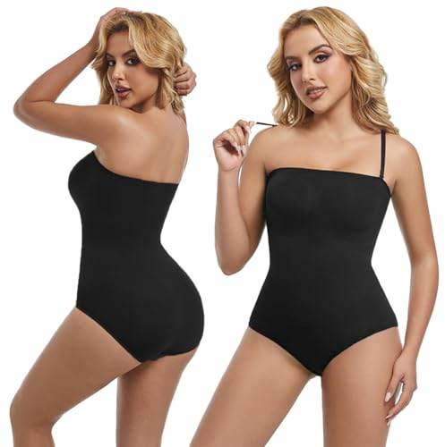 2XK-NOV Body Gainant Femme Ventre Plat - Sans Bretelles Gaine Sculptante Ventre Plat, Épais Body Shaper, Shapewear (Mesurez Le Tour de Taille Avant de Commander)(noir(Bandoulière amovible), M)