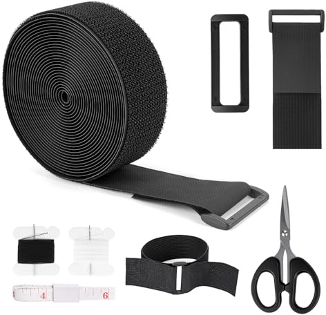 Black Nylon Hook and Loop Cinch Straps - 1 Inch× 20 Feet, Heavy Duty with 30 Buckles, Reusable & Cuttable Straps for Organization, Storage, Sewing & More