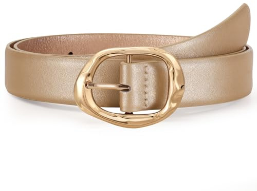 JASGOOD Women Leather Belt for Jeans Pants Ladies Casual Waist Belt Fashion Women Belt with Gold Buckle, Gold