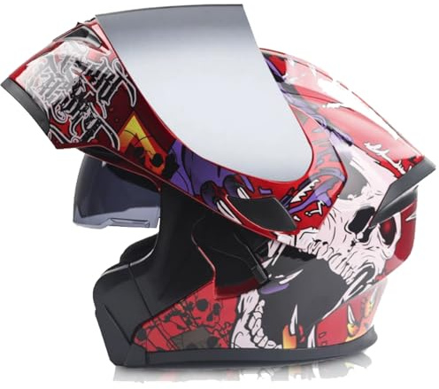 Caschi Integrato Modulare Moto Con Doppia Visiera Caschi Apribili E Modulari Omologato DOTECE Casco Moto Integrali Apribile Elmetto Cross E Off-Road Per Adulti Uomini Donne Z-38,XL:61-62CM