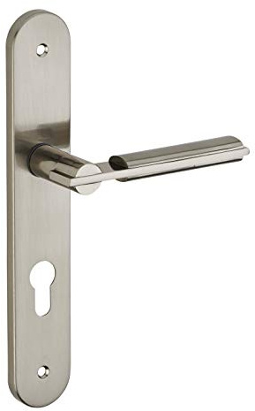 THIRARD - Ensemble de Poignées pour Porte d'Entrée Gaia - Acier Embouti - Usage Pratique et Esthétique - Trou de Cylindre - Carré 7 mm - Entr'Axes 195 mm - Finition Nickelé Brossé - Gris