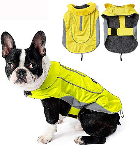 Morezi Dog Warm Coats Jackets Waterproof Coats with Harness Hole Puppy Coat for Small Medium Dogs - Yellow - L