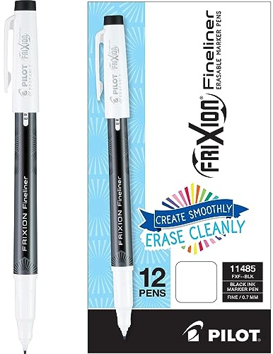 PILOT FriXion Fineliner Erasable Marker Pens, Fine Point, Black Ink, 12-Pack (11485)