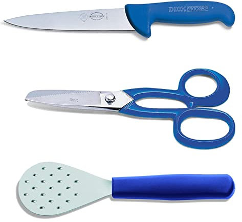 Dick Angler Geschenk Set 3 teilig inklusive Stechmesser 15 cm & Flossenschere & Fischschupper