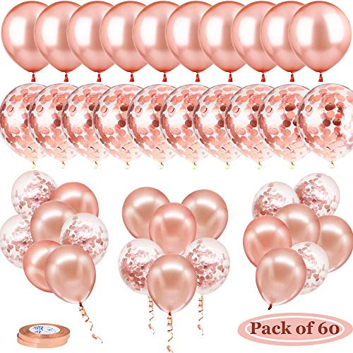 60 Set Di Palloncini Oro Rosa, Contiene 30 Palloncini In Oro Rosa e 30 Palloncini Coriandoli, 2 Rotoli Di Nastro Utilizzati Per Il Matrimonio, Palloncini Compleanno, Laurea, Festa Decorazione