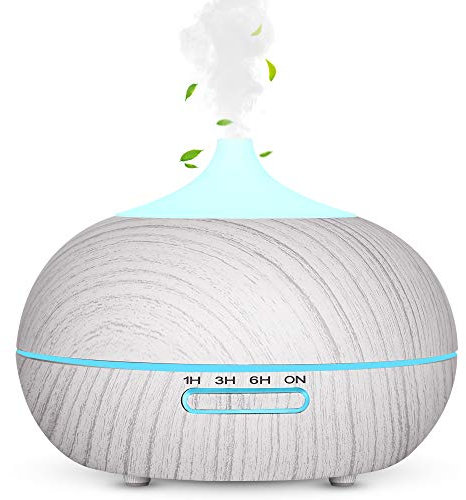 WD&CD Diffusore di Aromi 300ML Diffusore di Oli Essenziali Senz'acqua Spegnimento Automatico / 7 Luci Colorate / 3 Impostazione Timer/Silenzioso - Venatura del Legno Bianco
