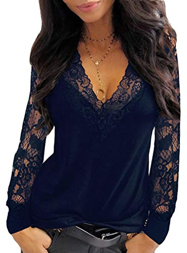 Onsoyours Hauts sans Bretelles des Femmes en Vrac Grande Taille À Manches Longues O-Cou Pull Casual Sweat-Shirt De Couleur Unie T-Shirt Top Casual Blouse A Bleu Foncé M