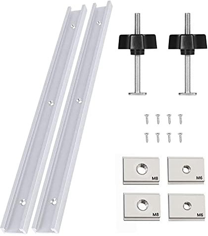 T-Track Clamps DIY Woodworking Tool Set, T-Slot Track with M8T Threaded Rod, Knob Nut, M6 M8 Slide Block and Self-Tapping Screw, for Woodworking Tool Slot Fastener