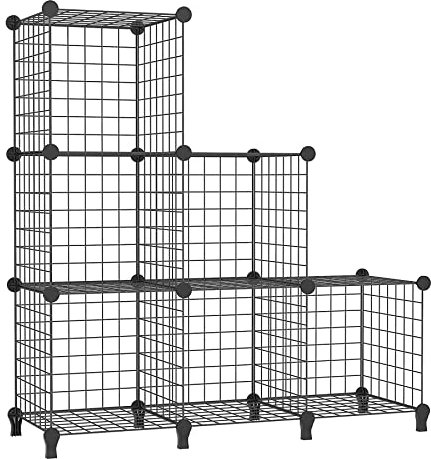 Awtatos Scaffali impilabili in metallo con 6 cubi, libreria a forma di cubo, multiuso, in filo di ferro, per soggiorno, casa, ufficio, nero