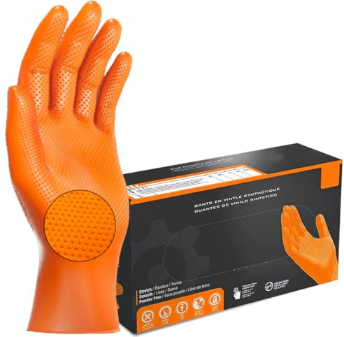 JOMAFA Guantes de Nitrilo DIAMANTADOS GRIP Super resistentes Reutilizables NARANJAS, pack de 50. Tallas a elegir (S, M, L, XL, XXL) (XL (10))