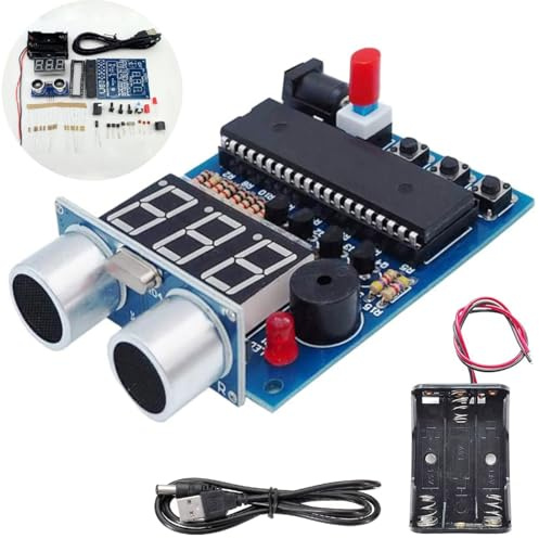 Youmile Alarme à ultrasons Apprendre à souder Kit électronique avec câble USB vers DC mâle Boîtier de batterie Module de capteur à ultrasons, pour la pratique de la soudure DIY
