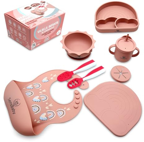 SENSBABY Vajilla Infantil de Silicona - Platos con Ventosa, Set Personalizado para Bebé
