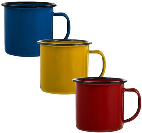 Mobestech Emaille Tassen Set 3 Stück 2.5 Zoll Bunte Vintage Stil Wasserbecher Mit Griff Für Zuhause Und Outdoor Camping