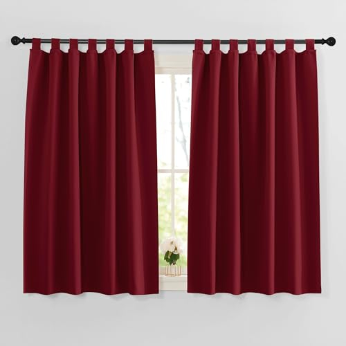 PONY DANCE Tende Corte Oscuranti Natalizie per Casa 2 Pezzi 140x137 CM Tende Termiche per Cucina e Cameretta Bambini per Finestre Piccole con Passanti Decorazione, Rosso