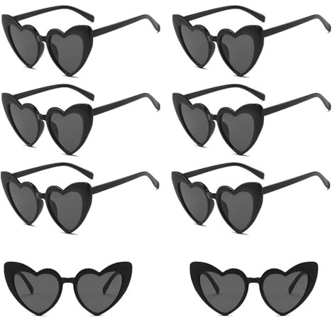 JOYOLA 8 Paires Lunettes de Soleil Vintage en Forme de Cœur, Lunettes de Coeur Soleil pour Femmes Lunettes de Fête Rétro pour Femme Lunettes de Soleil Coeur pour Vacances, Fête, Mariage, Carnaval