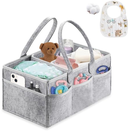 Esoes Panier de rangement pour couches et lingettes de bébé, panier de rangement pour chambre d'enfant, sac à langer pour maman, rangement de jouets pour enfant (gris)