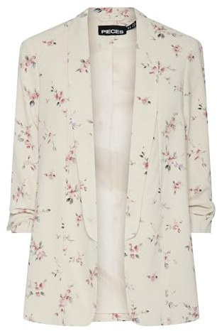 Pieces Pcbosella 3/4 Stampato Blazer Noos BC, Bianco e Grigio, XL