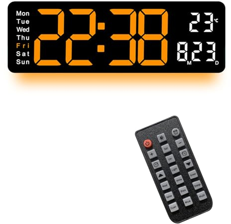 Orologio da Parete Digitale, 16 Grande Orologio Digitale con Telecomando - Dimmer Automatico/Regolabile, 8 Luci Notturne di Colore, Multifunzione Orologio con Temperatura Data per Soggiorno Ufficio