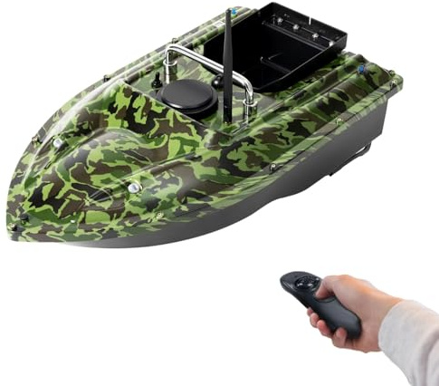 Charocean 500 m telecomandata barca per mangimi, pesca notturna, esca con luce del navigatore a LED, telecomando, barche di alimentazione Bait Boat, barca per esca telecomandata, carico 1,5 kg