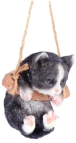 KONTONTY Statue de Chat Résistante aux Intempéries en Résine Noire Balançoire Ornement Animal Vif et Unique Décoration de Jardin pour Porte et Cour
