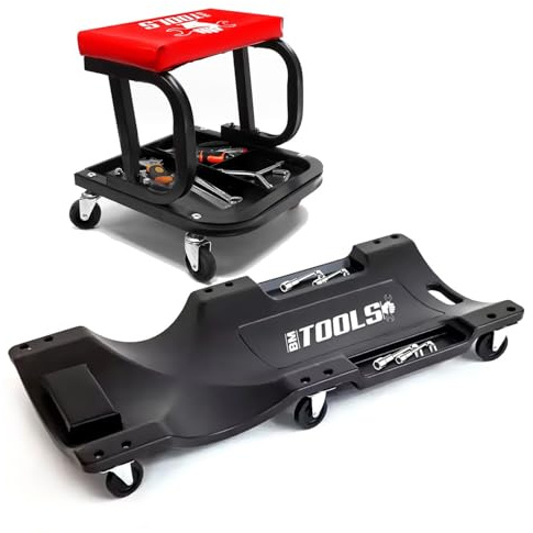 Tabouret Roulant BM TOOLS, Plateau Outils de Rangement avec Chariot de Visite pour Garagiste, Mécano, réparateur Automobile