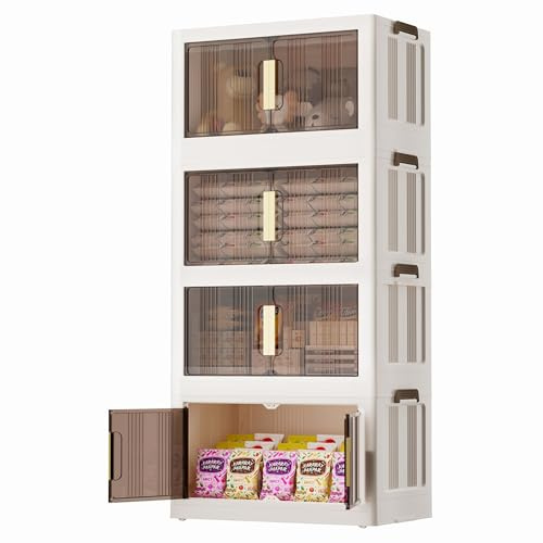 Naviconvex Contenedor apilable de 4 niveles de almacenamiento de 224 l con tapa y armario plegable con ruedas - Para el hogar, la oficina, la habitación de los estudiantes