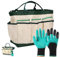 Gardening Tool Storage Bag, Gardening Tote Bag with 9 Pockets, Garden Tool Bag with Garden Claw Gloves Heavy-Duty Gardening Pouch for Indoor and Outdoor(Beige)