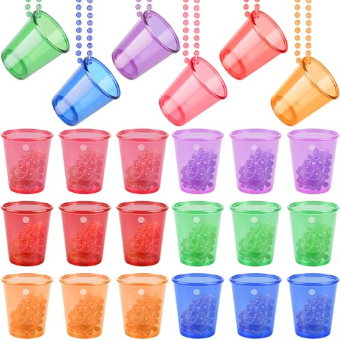 VEGOATY 24 stycken snapsglas att hänga på, brud plast fest shotglas halsband, återanvändbara shotglas med kedja, party drickkoppar för JGA, karneval, bröllop, festival