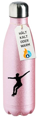 Huuraa Trinkflasche Eiskunstlauf Silhouette 500ml Pink Edelstahl Wasserflasche Trinkflasche Geschenkidee