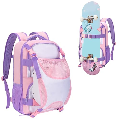 GOBUROS Skateboard Rucksack mit verstellbaren Boardgurten und abnehmbarem Helmhalter, kleine Skateboard Tasche mit Mehreren Aufbewahrungstaschen für den Sport